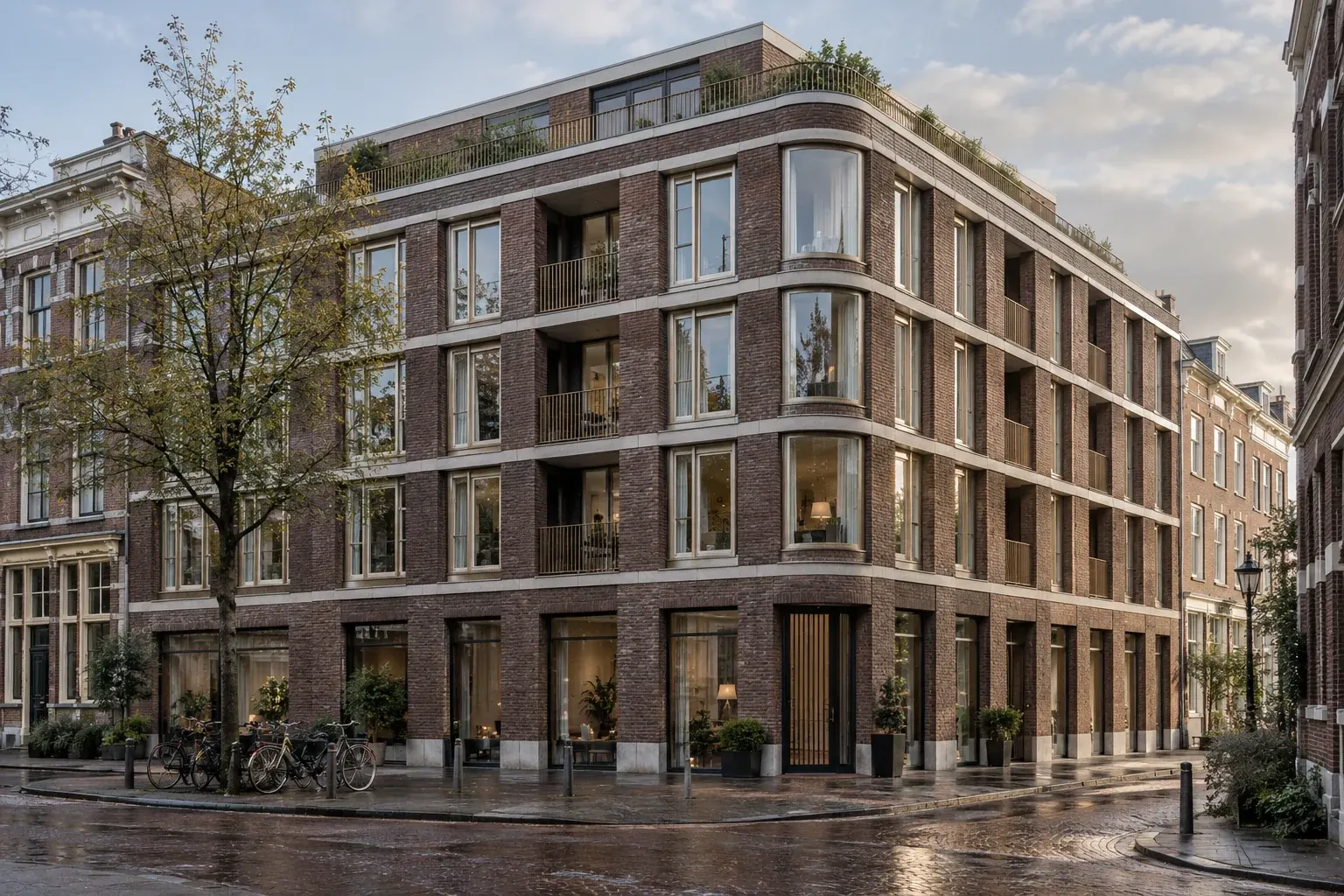 Een woongebouw op de hoek